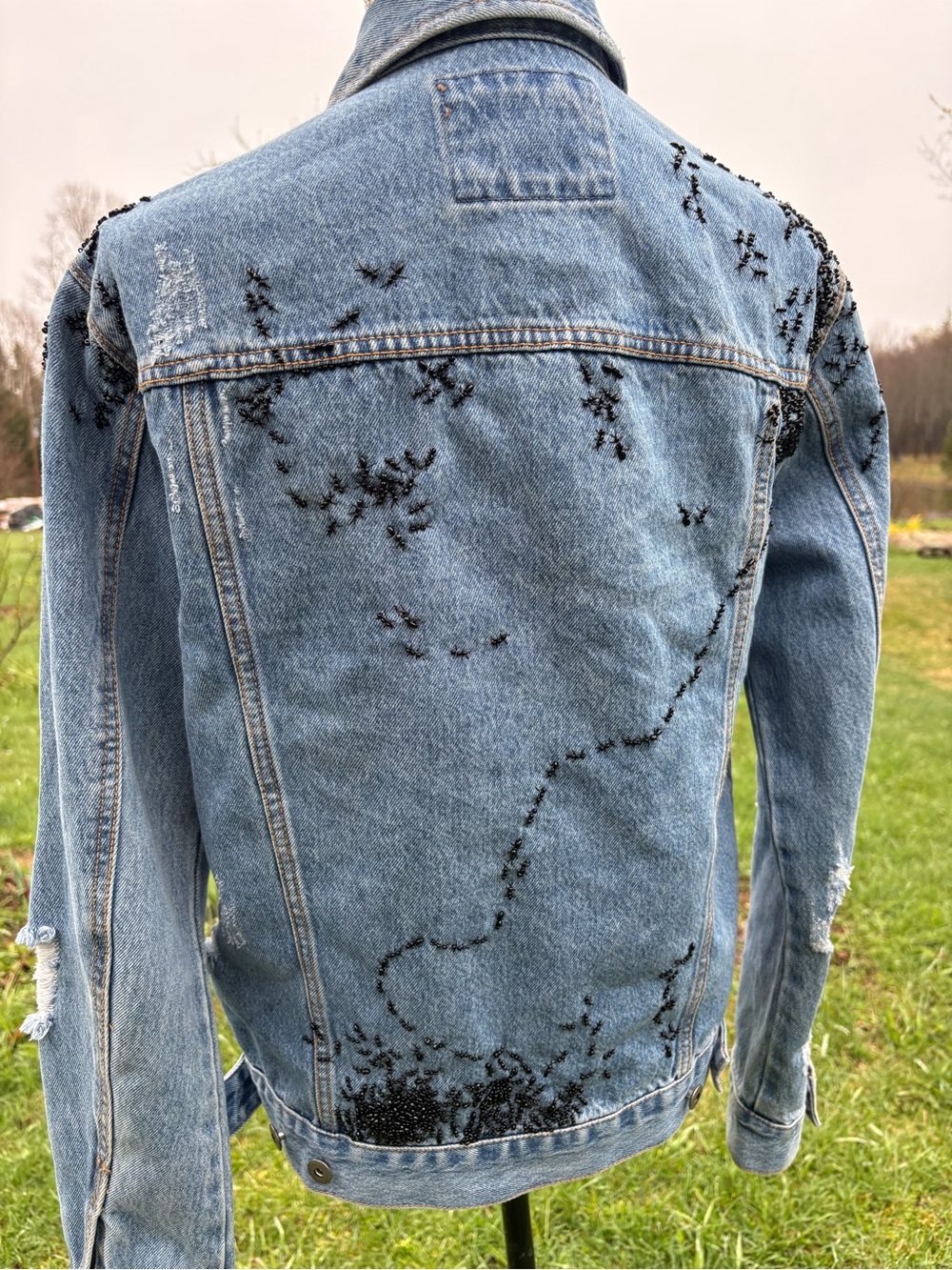 Black beads ANTS Light Blue Women's Jeans Jacket - Picture 12 of 13